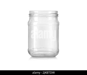 svuotare il vaso di vetro con una filettatura a vite isolata su sfondo bianco con percorso di taglio Foto Stock