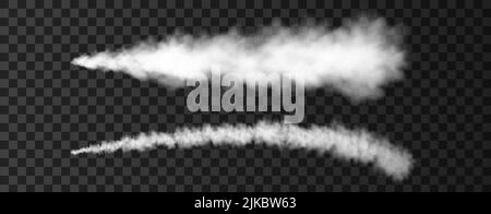 Fumo da lancio militare razzo. Pista di aeroplano o pista missilistica isolata su sfondo trasparente. Trama vettoriale di guerra realistica. Illustrazione Vettoriale