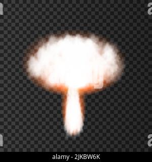 Esplosione nucleare. Fumo da lancio militare razzo. Bomba atomica isolata su sfondo trasparente. Trama vettoriale di guerra realistica. Illustrazione Vettoriale