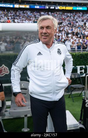 Real Madrid, allenatore Carlo Ancelotti durante una partita di Soccer Champions Tour, sabato 30 luglio 2022, al Rose Bowl, a Pasadena, California. Real Madrid d Foto Stock