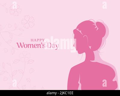 Happy Women's Day Concept con Silhouette femmina e Line Art floreale decorato su sfondo rosa. Illustrazione Vettoriale