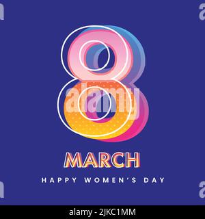 Gradiente stratificato 8 Marzo Font su Blue Polka punti sfondo per Happy Women's Day concetto. Illustrazione Vettoriale