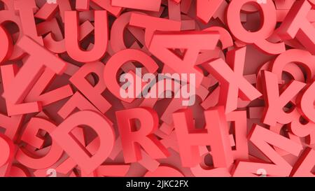 Pila di lettere rosse a 3D lettere su sfondo rosso, piatta. Foto Stock