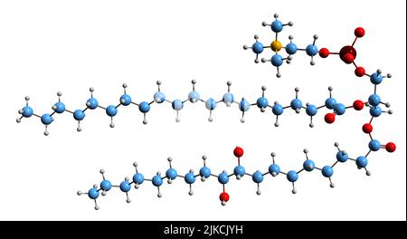 3D immagine della formula scheletrica della lecitina idrossilata - struttura chimica molecolare della lecitina modificata chimicamente isolata su sfondo bianco Foto Stock