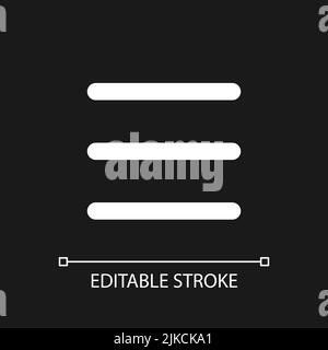 Icona dell'interfaccia utente lineare bianca perfetta di Hamburger like menu pixel per il tema scuro Illustrazione Vettoriale