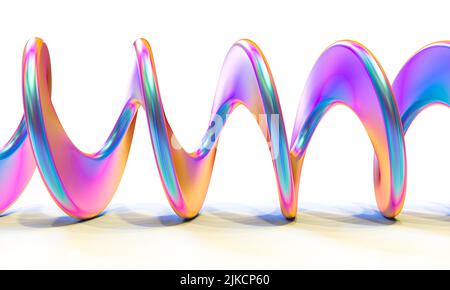forma a spirale astratta iridescente su sfondo bianco. 3d rendering Foto Stock
