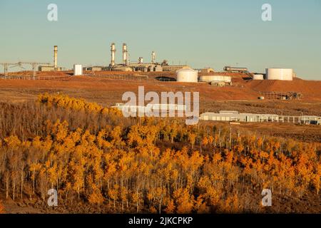 Stazione di compressione gas nel Wyoming Foto Stock