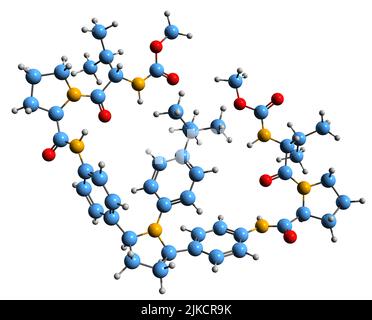 3D immagine di Ombitasvir formula scheletrica - struttura chimica molecolare del farmaco antivirale isolato su sfondo bianco Foto Stock