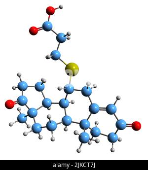 3D immagine della formula scheletrica di Ovandrotone - struttura chimica molecolare di steroide sintetico androstano isolato su sfondo bianco Foto Stock