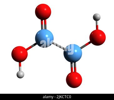 3D immagine di acido ossalico formula scheletrica - struttura chimica molecolare di acido organico isolato su sfondo bianco Foto Stock