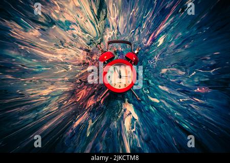 time travel rosso sveglia macchia vernice arte Foto Stock