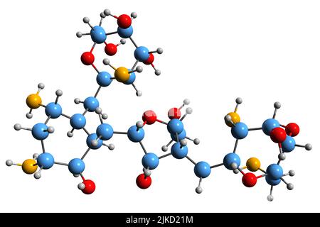 3D immagine della formula scheletrica della Paromomomicina - struttura chimica molecolare dell'amminosidina antimicrobica isolata su sfondo bianco Foto Stock