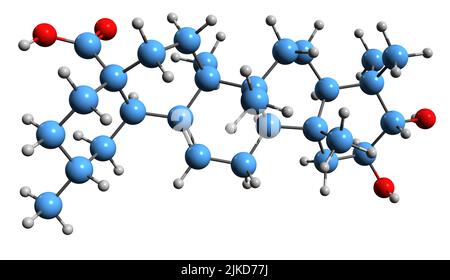 3D immagine dell'acido Maslinico formula scheletrica - struttura chimica molecolare del composto di olio di sansa d'oliva isolato su sfondo bianco Foto Stock