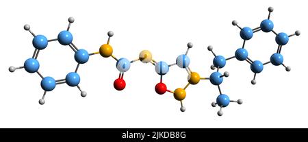 3D immagine della formula scheletrica del Mesocarb - struttura chimica molecolare del farmaco del morbo di Parkinson isolato su sfondo bianco Foto Stock