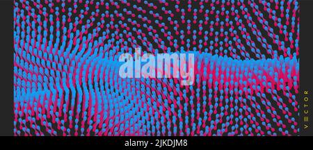 Superficie ondulata con effetto dinamico. Sfondo astratto molecolare. Strato di cellule. illustrazione vettoriale 3d per scienza o medicina. Illustrazione Vettoriale