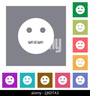Icone piatte a tinta unita di emoticon neutre su sfondi quadrati a colori semplici Illustrazione Vettoriale
