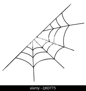 Halloween cobbweb. Ragnatela. Angolo, metà del nastro ragni. Illustrazione vettoriale. Disegno lineare a mano in stile doodle per il design, l'arredamento e l'arredamento delle vacanze Illustrazione Vettoriale