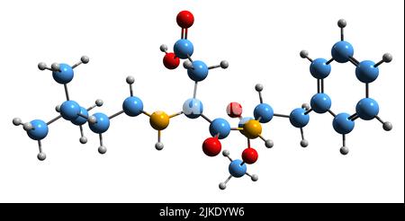 3D immagine del neotame formula scheletrica - struttura chimica molecolare del dolcificante artificiale Е961 isolato su sfondo bianco Foto Stock
