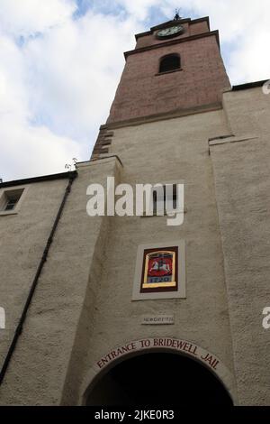 Ingresso alla Vecchia prigione di Bridewell, Castlegate, Jedburgh, Scozia, Regno Unito Foto Stock