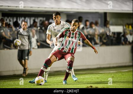 Santos, Brasile. 01st ago 2022. Durante Santos x Fluminense, una partita valida per il Campionato brasiliano 2022, che si tiene presso lo Stadio Vila Belmiro, situato nella città di Santos (SP), questo Lunedi (01). Credit: Nayra Halm/FotoArena/Alamy Live News Foto Stock