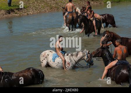 Sul fiume Little Bighorn, Crow Indian Reservation, Montana Foto Stock