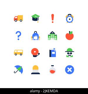 Scuola e apprendimento - insieme di icone di stile design piatto Illustrazione Vettoriale