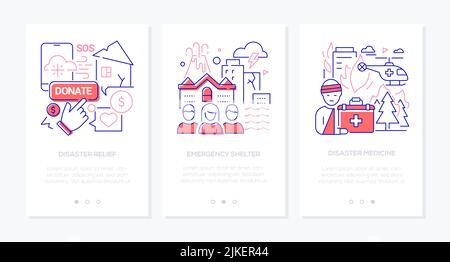 Emergenza e emergenza - linea design stile banner set Illustrazione Vettoriale