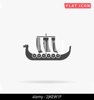 Icona del vettore piatto Drakkar. Illustrazioni di disegno di stile disegnate a mano. Illustrazione Vettoriale