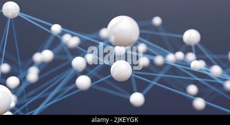 Sfondo geometrico astratto. Connessioni con sfere bianche e linee blu. Struttura plessica della tecnologia digitale. 3d rendering Foto Stock