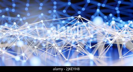 Sfondo geometrico astratto. Sfere bianche e linee di collegamento. Struttura plessica della tecnologia digitale. 3d rendering Foto Stock