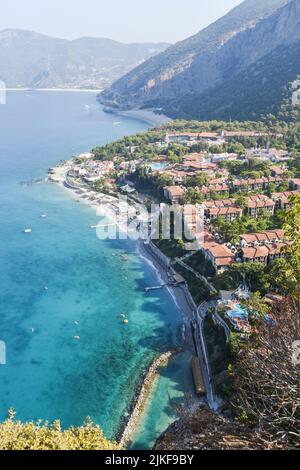 Vista dall'alto dell'hotel. Oludeniz, Turchia. Foto Stock