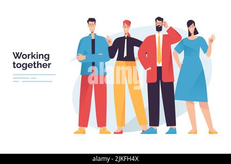 Illustrazione vettoriale raffigurante un team allegro di persone, colleghi, amici Illustrazione Vettoriale
