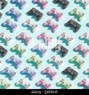 Gamepad con colori diversi in una riga - proiezione isometrica senza prospettiva Foto Stock