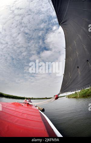 vela norfolk wherry Albion sul fiume a ludham norfolk inghilterra Foto Stock