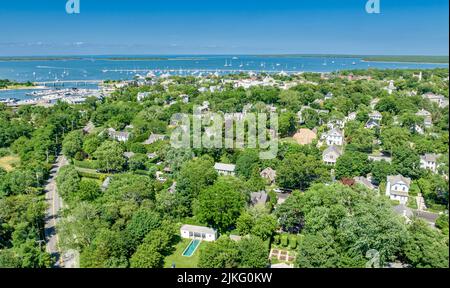 Vista aerea del villaggio di Sag Harbour Foto Stock