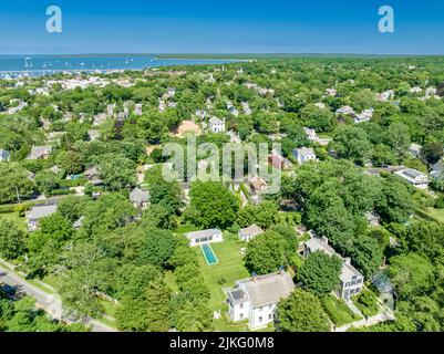 Vista aerea del villaggio di Sag Harbour Foto Stock