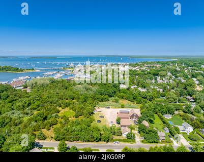 Vista aerea del porto di Sag, NY Foto Stock