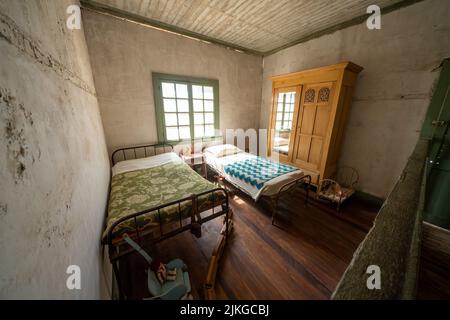 Casa del medico nella città ex salnitro società di Humberstone, Cile. Ora una città fantasma e museo. Foto Stock