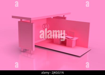 Astratto Pink Office 3D Render su sfondo rosa. Foto Stock