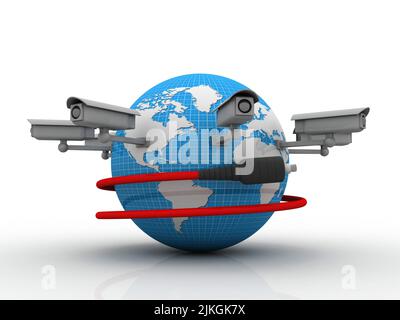 3D cavo di rendering aux con CCTV collegato Globe Foto Stock