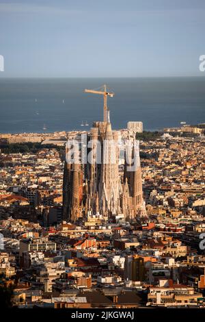 Vista sulla città della Sagrada Familia a Barcelon Spagna Foto Stock