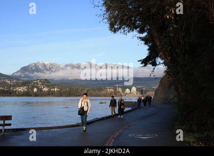 Un muro di mare a Stanley Park il giorno d'inverno, Vancouver, British Columbia, Canada Foto Stock