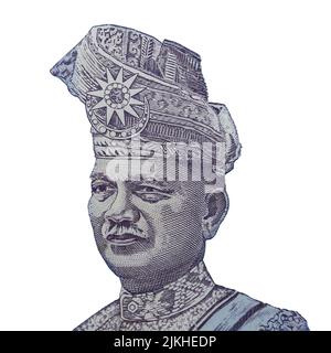 Tunku Abdul Rahman su sfondo bianco. Il ritratto del primo Ministro sulla banconota da un ringgit malese. Foto Stock