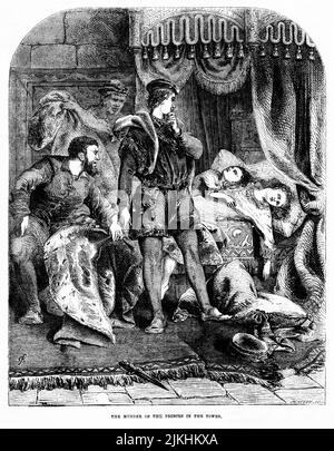 The Murder of the Princes in the Tower, Illustration from the Book, 'John Cassel’s Illustrated History of England, Volume II', testo di William Howitt, Cassell, Petter, and Galpin, Londra, 1858 Foto Stock