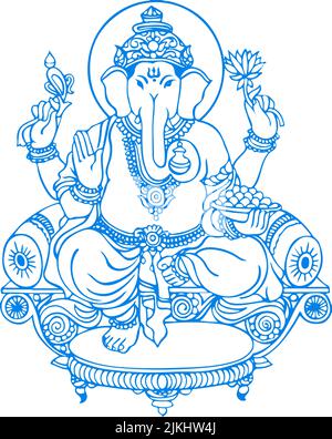 Disegno o schizzo del contorno di Lord Ganesha e illustrazione modificabile Silhouette Foto Stock