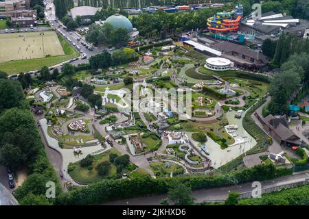 Una foto aerea del parco degli edifici in miniatura della Mini-Europa a Bruxelles, Belgio, Europa Foto Stock