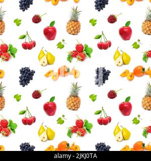 Frutta stilizzata isolata su sfondo bianco. Ripetizione continua. Foto Stock
