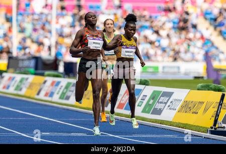 Birmingham, Regno Unito. Birmingham, Regno Unito. 2nd agosto 2022; Alexander Stadium, Birmingham, Midlands, Inghilterra: Giorno 5 dei Giochi del Commonwealth 2022: Mary Moraa (KEN) prende il primo posto e Halimah Nakaayi (UGA) prende il secondo posto di Heat uno di Round One in the Women's 800m Credit: Action Plus Sports Images/Alamy Live News Credit: Action Plus Sports Images/Alamy Live News Foto Stock