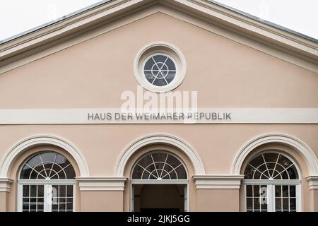 Weimar, Turingia, piazza del teatro, casa della Repubblica di Weimar, lettere Foto Stock