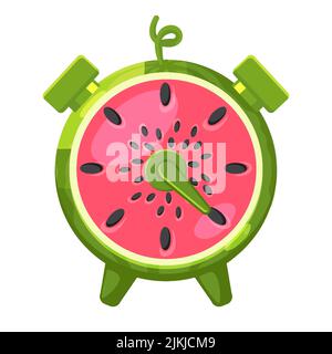 Orologio di cocomero, icona di gioco per l'animazione e UI. Icona sveglia Illustrazione Vettoriale